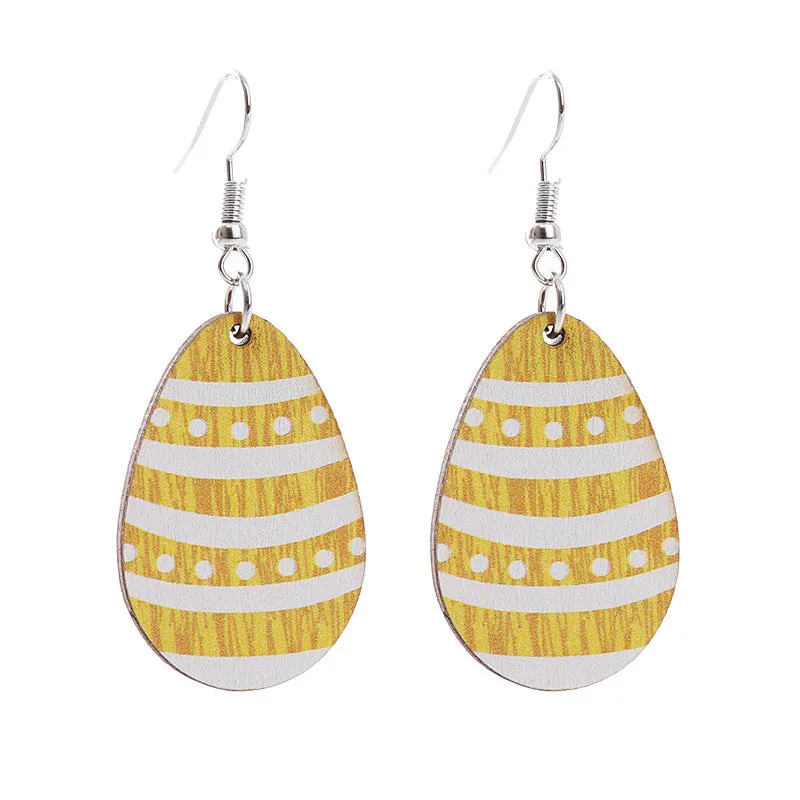 Wholesale Easter Bunny Flower Basket Printed Egg Chick Wooden Earrings