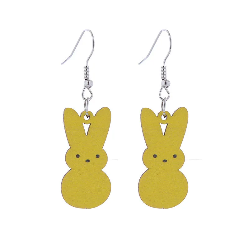 Wholesale Easter Candy Color Bunny Wooden Earrings