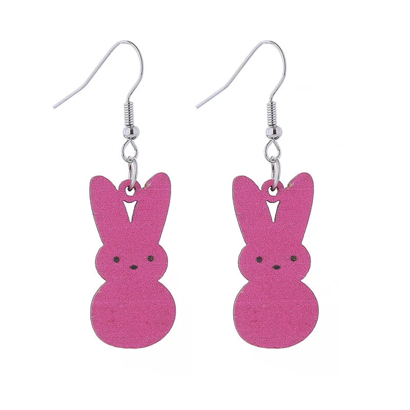 Wholesale Easter Candy Color Bunny Wooden Earrings
