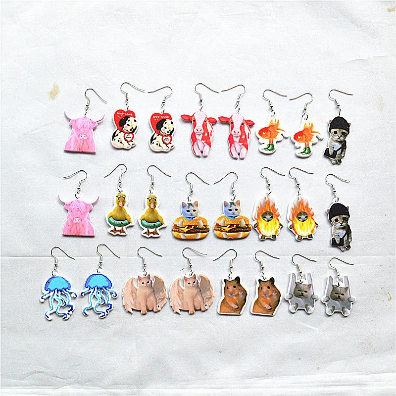 Wholesale Easter Cartoon Cow Kitten Puppy Acrylic Double Sided Earrings