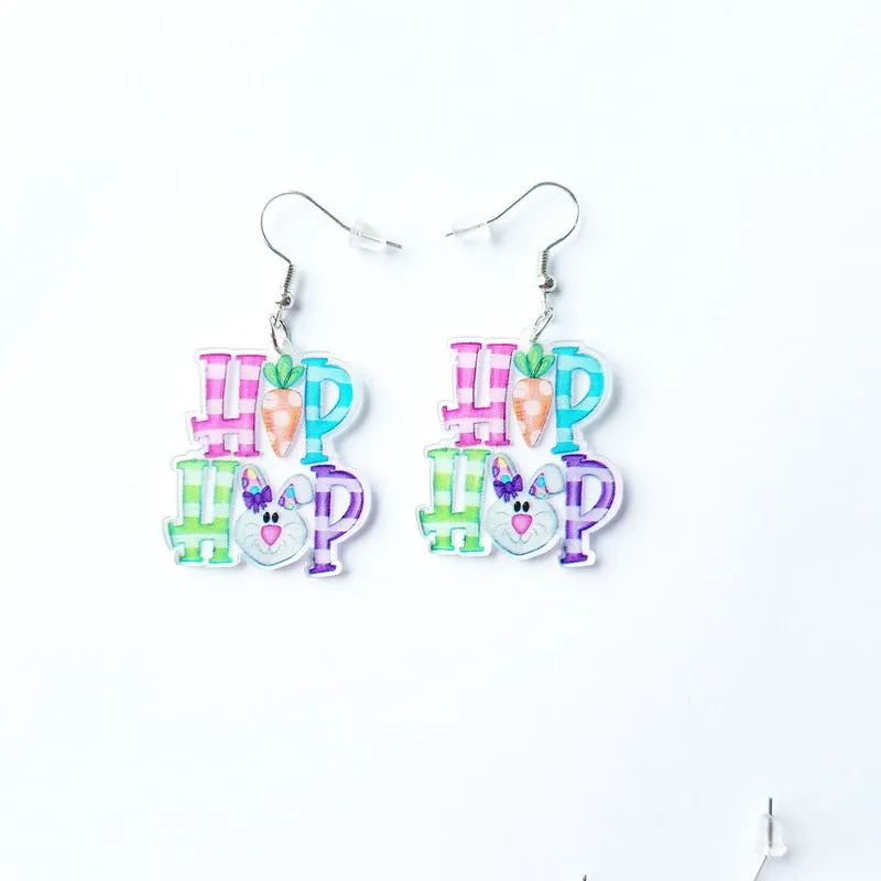 Wholesale Easter Cartoon Cute Bunny Easter Egg Carrot Acrylic Earrings