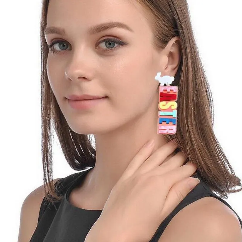 Wholesale Easter Colorful Bunny Acrylic Earrings
