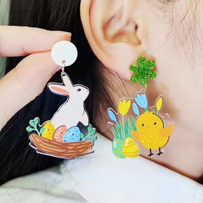Wholesale Easter Egg Bunny Acrylic Print Earrings