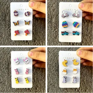 Wholesale Easter Egg Cartoon Cute Wooden Earring Set