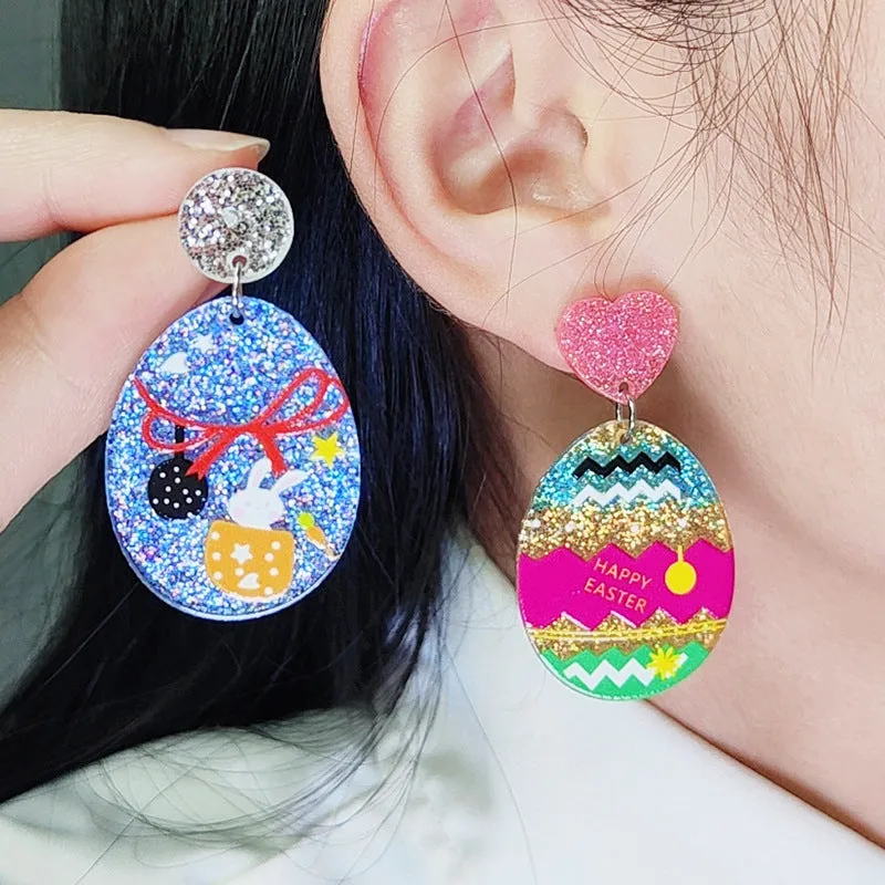 Wholesale Easter Egg Floral Rabbit Acrylic Earrings