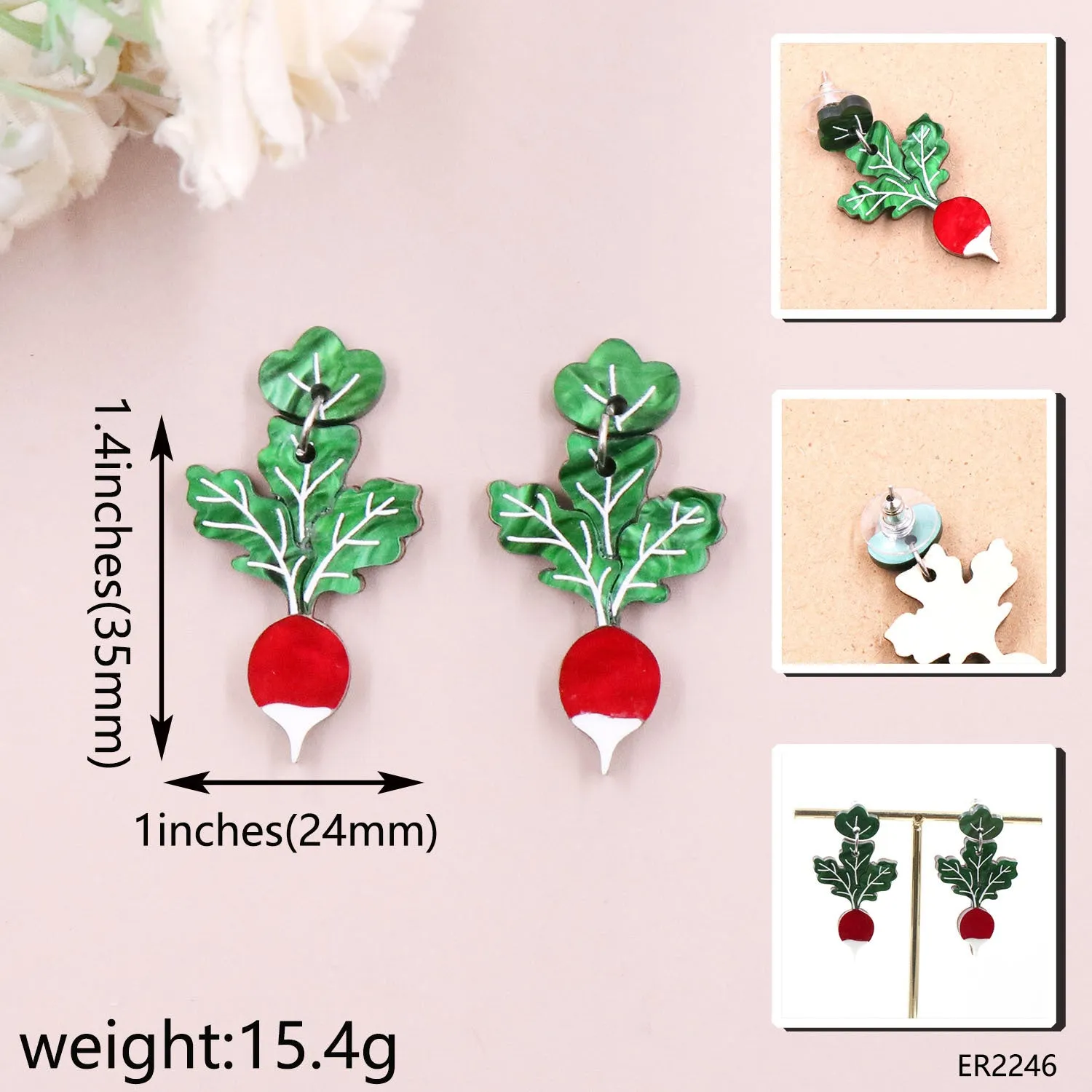 Wholesale Easter Fruit Radish Acrylic Earrings