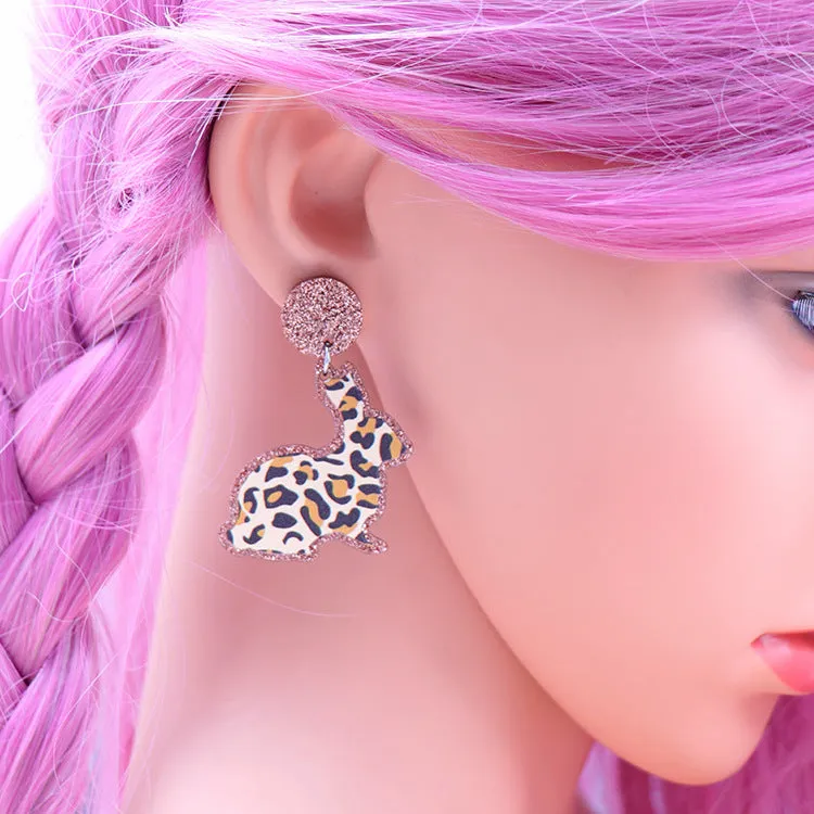 Wholesale Easter Leopard Print Rabbit Acrylic Earrings