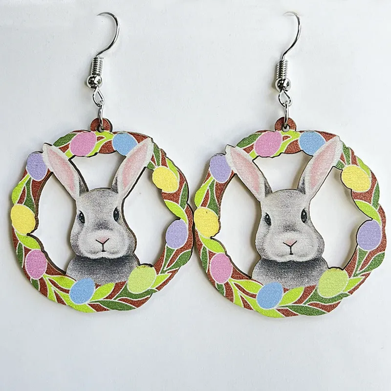 Wholesale Easter Mushroom Cross Rabbit Egg Wooden Earrings