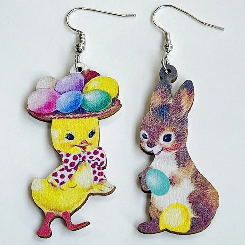 Wholesale Easter Mushroom Cross Rabbit Egg Wooden Earrings