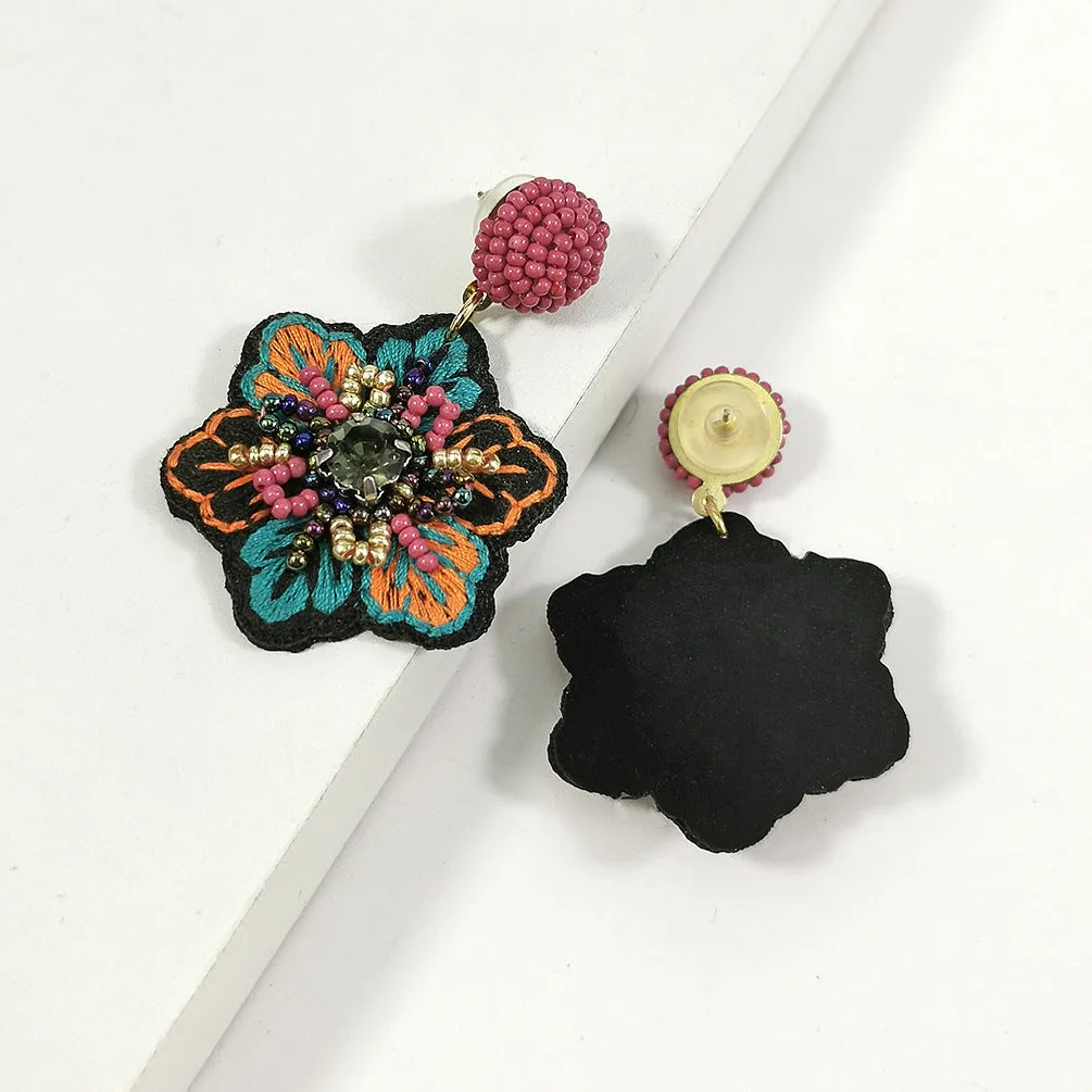 Wholesale Embroidery Flower Shape Mixed Material Earrings