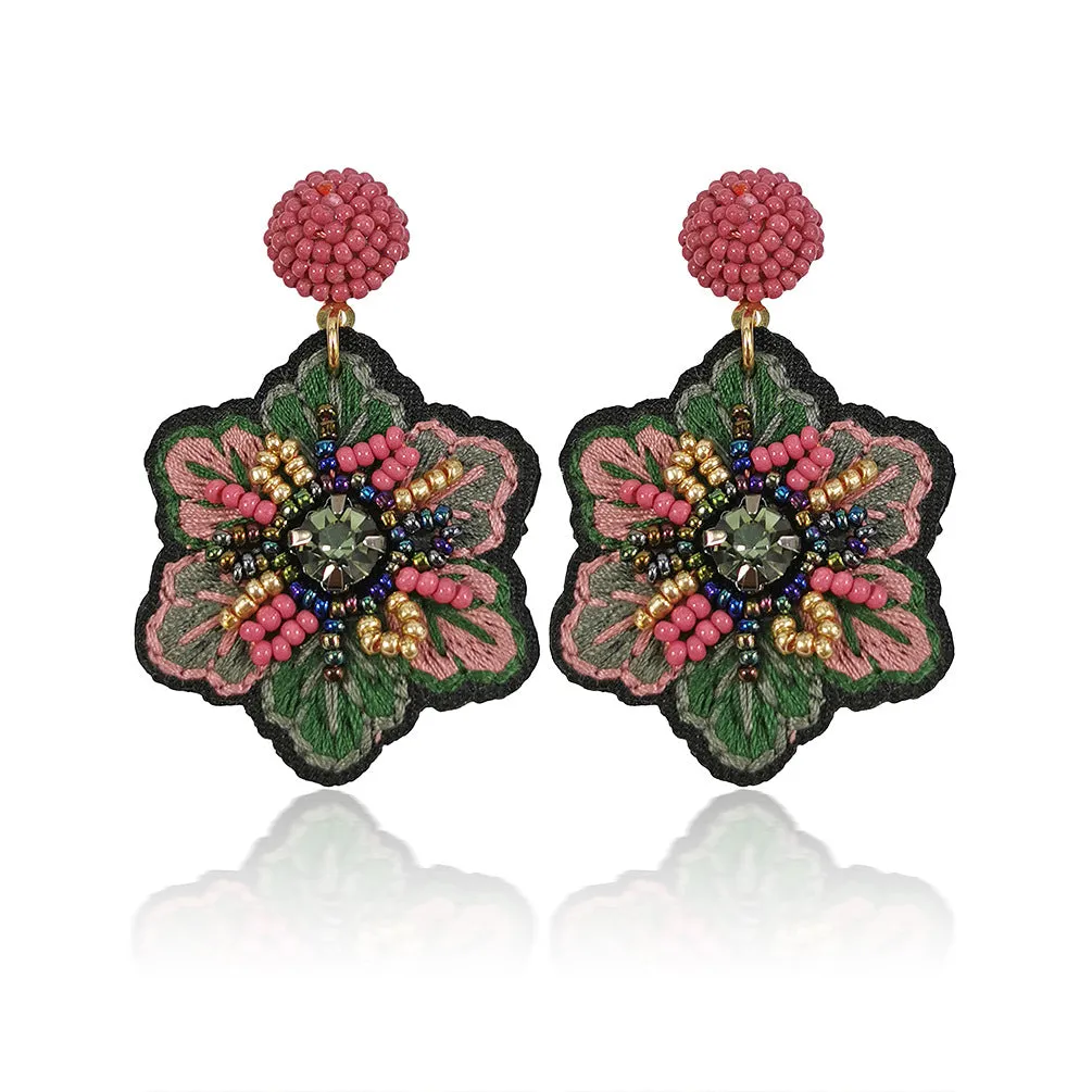 Wholesale Embroidery Flower Shape Mixed Material Earrings