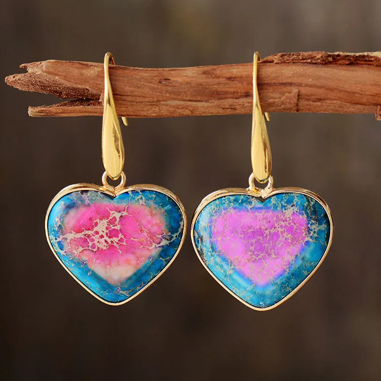 Wholesale Emperor Stone Peach Heart Pendant Earrings