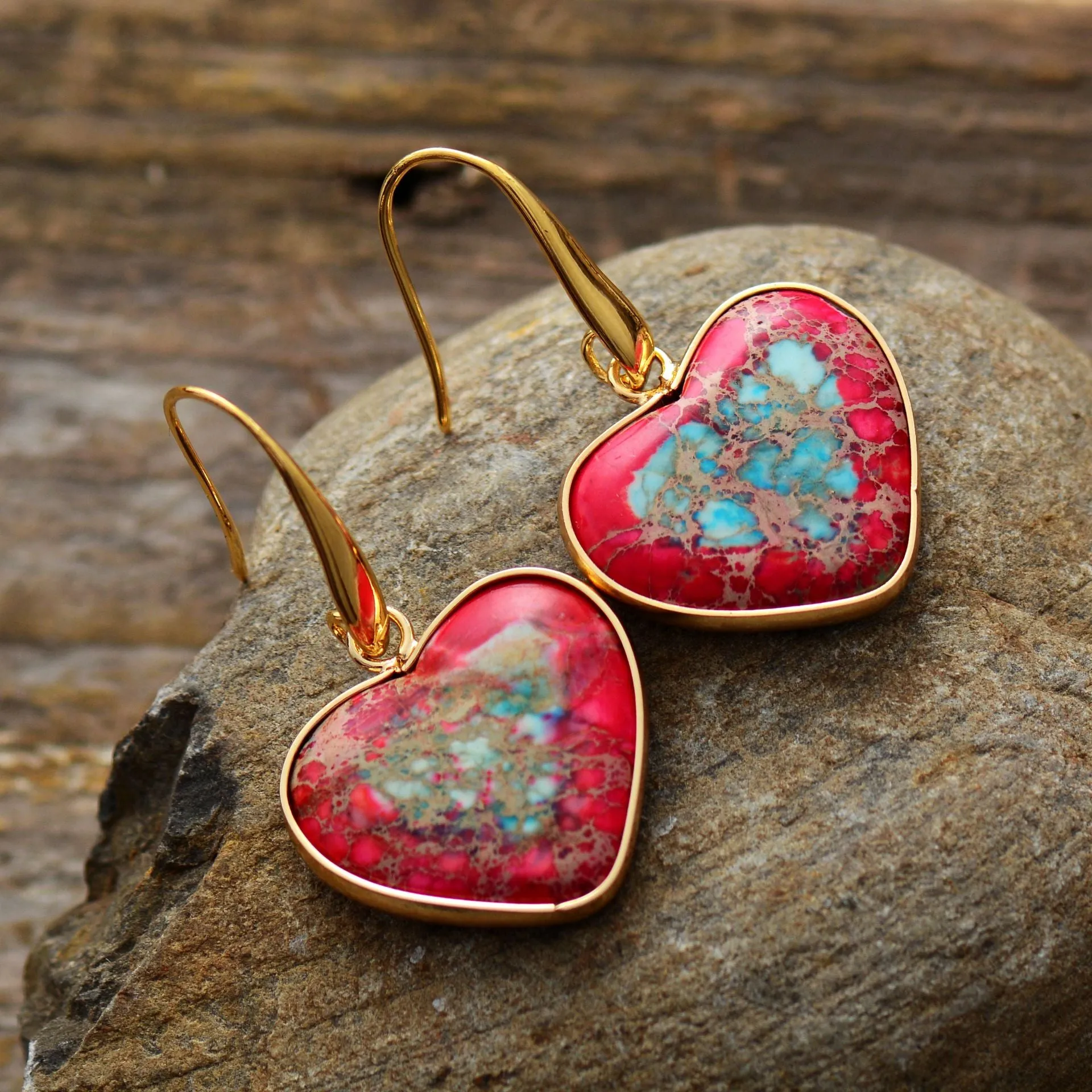Wholesale Emperor Stone Peach Heart Pendant Earrings
