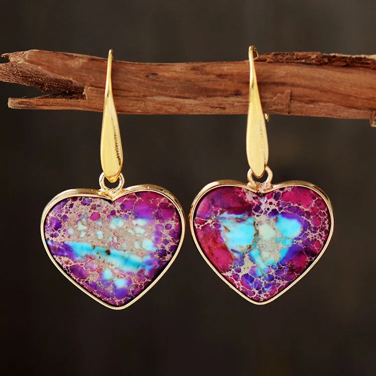 Wholesale Emperor Stone Peach Heart Pendant Earrings