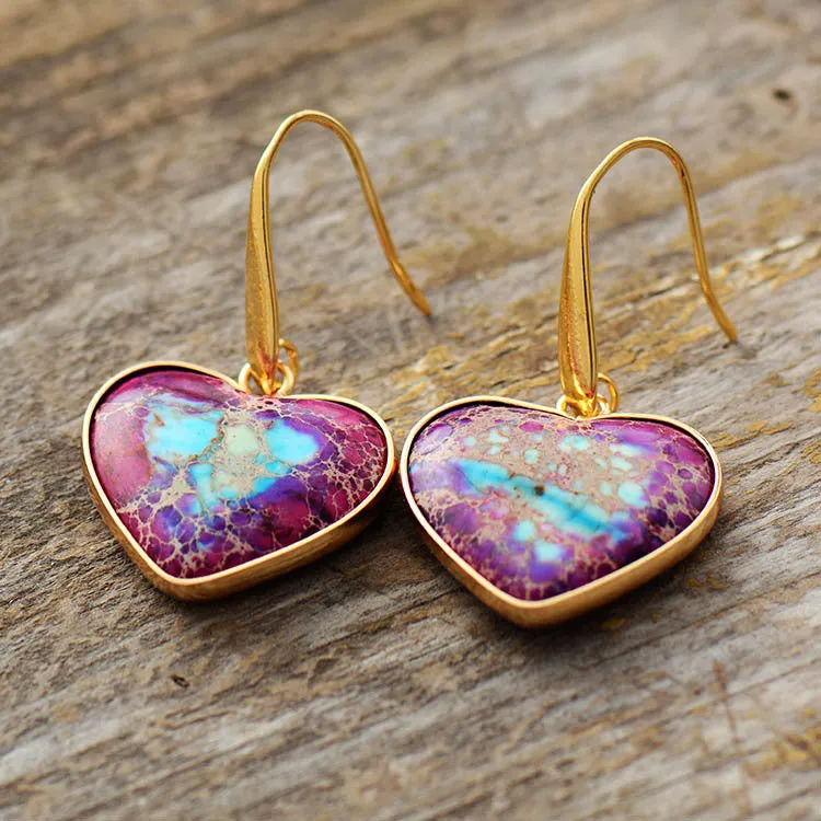Wholesale Emperor Stone Peach Heart Pendant Earrings