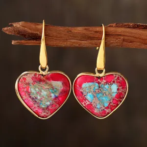Wholesale Emperor Stone Peach Heart Pendant Earrings