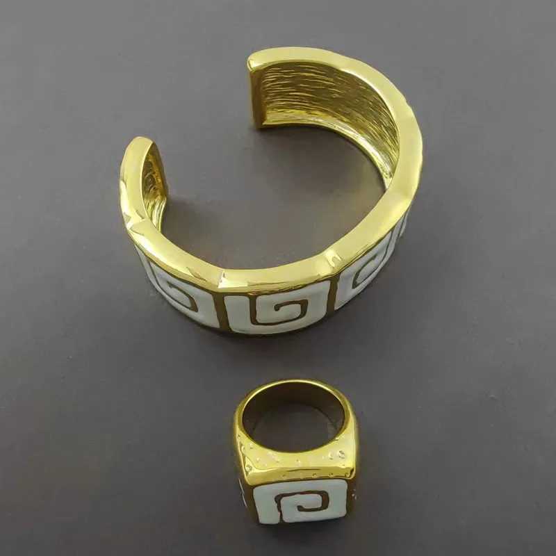 Wholesale enamel color contrast bracelet French niche design retro simple gold ring