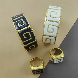 Wholesale enamel color contrast bracelet French niche design retro simple gold ring