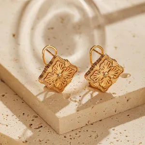 Wholesale Engraved Lace Vintage Square Gold Plated Earrings
