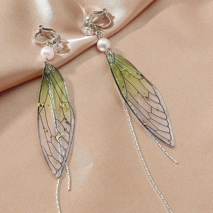 Wholesale Epoxy Butterfly Wing Gradient Tassel Earrings