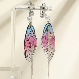 Wholesale Epoxy Butterfly Wing Gradient Tassel Earrings