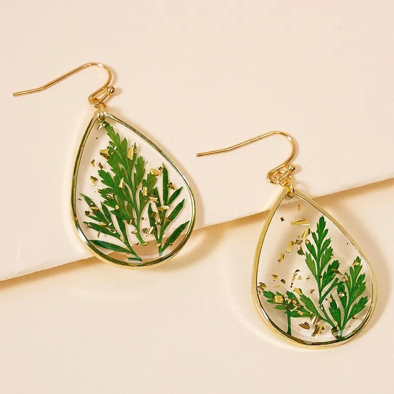 Wholesale Epoxy Leaf Eternal Red Dried Flower Earrings