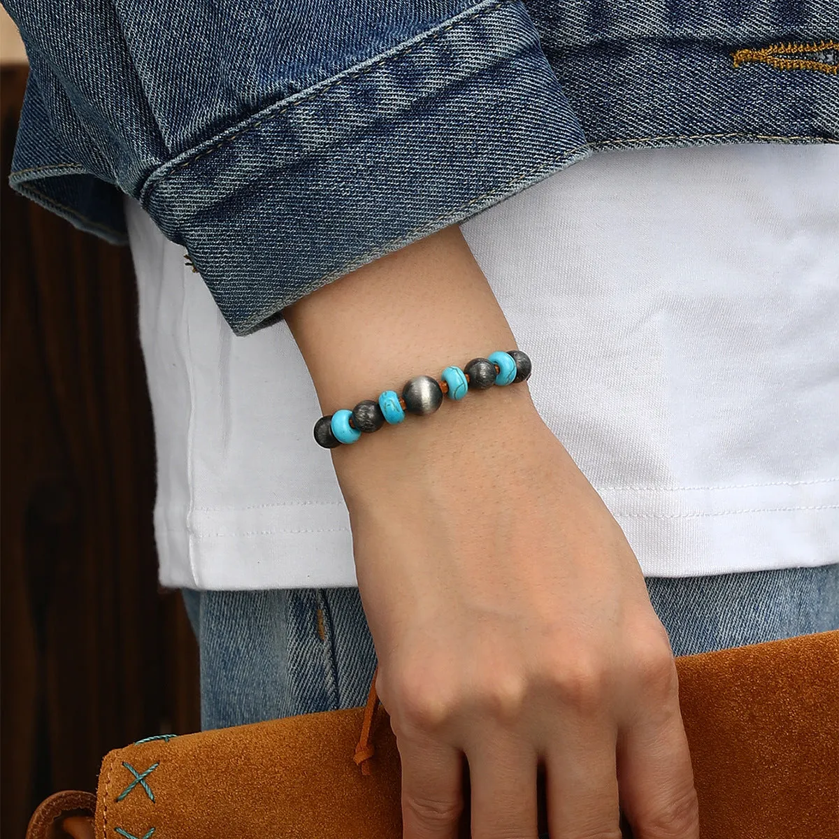 Wholesale Ethnic Bohemian Turquoise Bull Head Elephant Leaf Handmade Multi-layer Bracelet