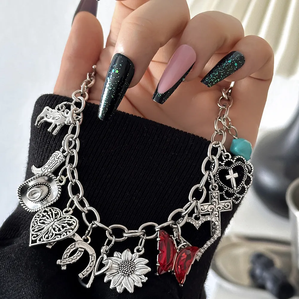Wholesale Ethnic Bohemian Turquoise Bull Head Elephant Leaf Handmade Multi-layer Bracelet