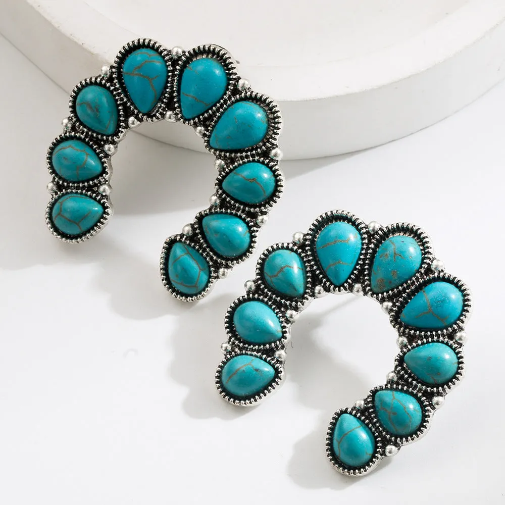Wholesale Ethnic retro diamond turquoise geometric pendant earrings