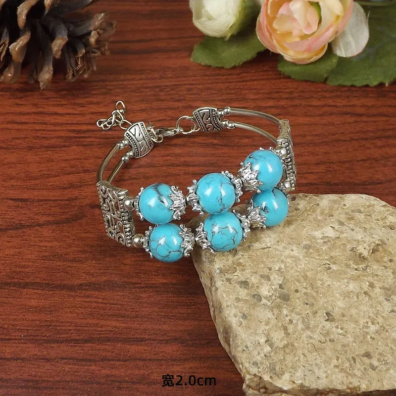 Wholesale Ethnic Retro Fish Silver Beads Bracelet