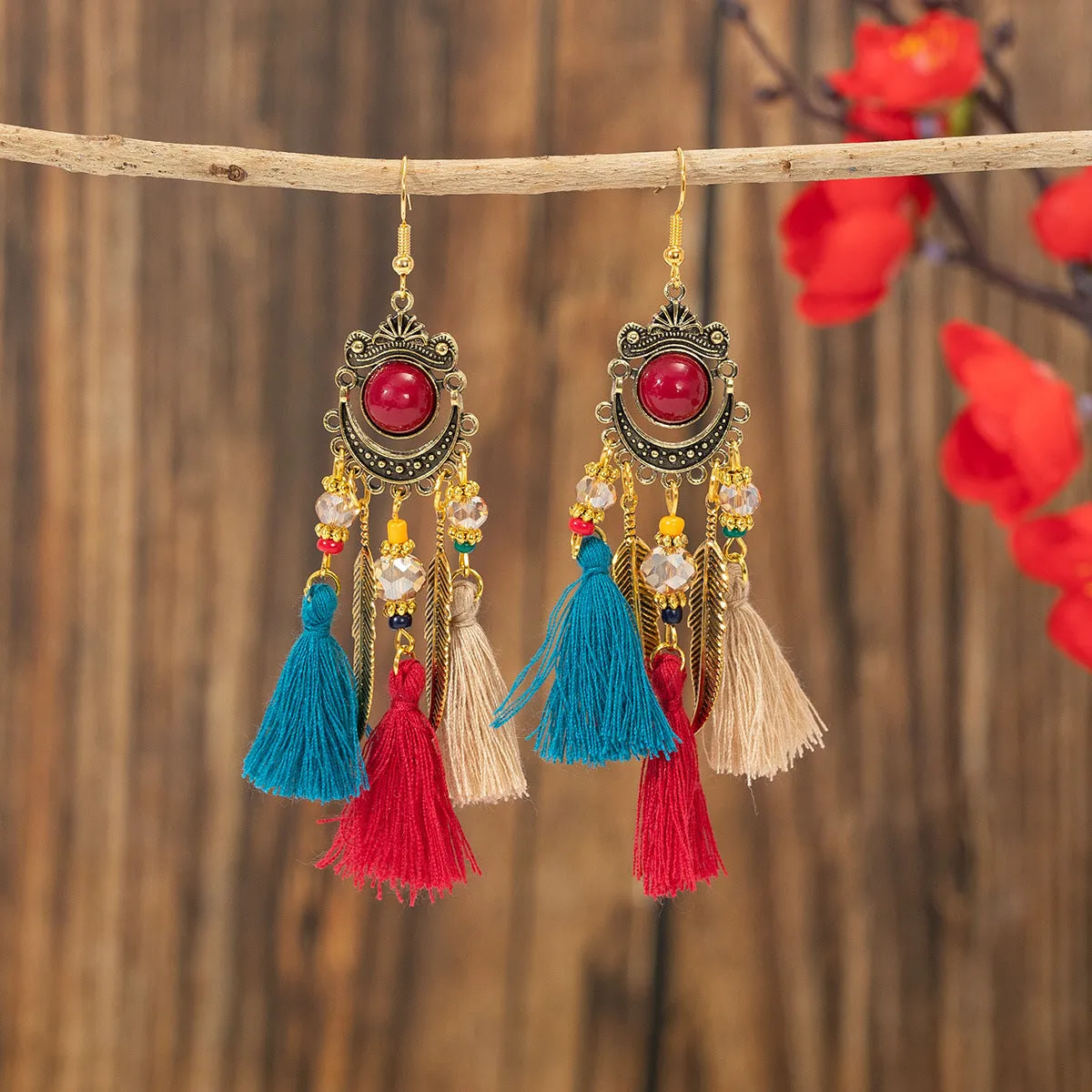 Wholesale Ethnic retro long tassel earrings