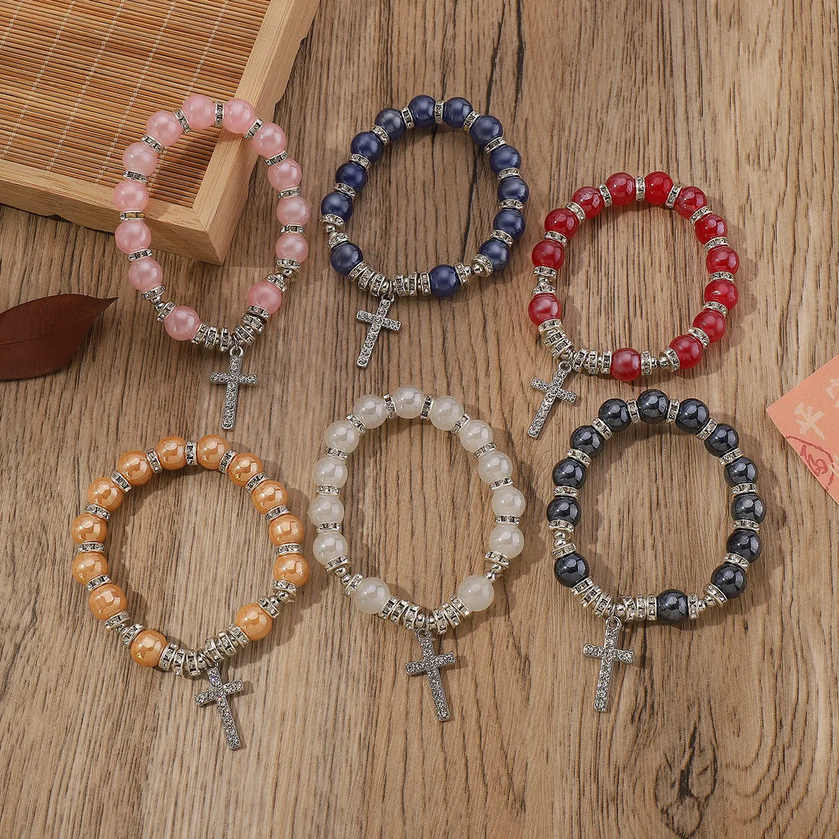 Wholesale Ethnic Style Cross Old Glass Beaded Bracelet