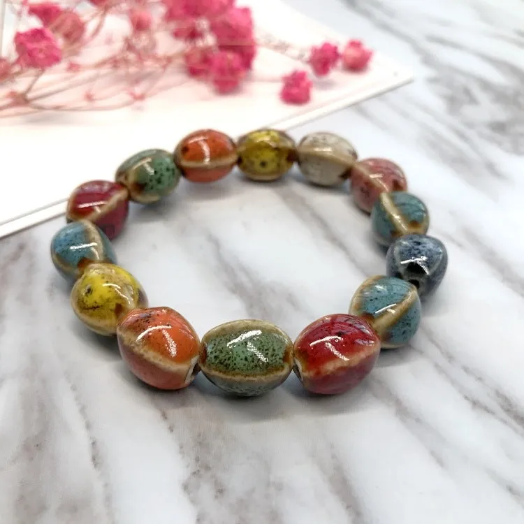 Wholesale Ethnic Style Flower Glaze Ceramic Retro Bracelet