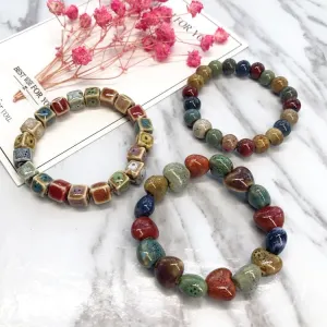 Wholesale Ethnic Style Flower Glaze Ceramic Retro Bracelet