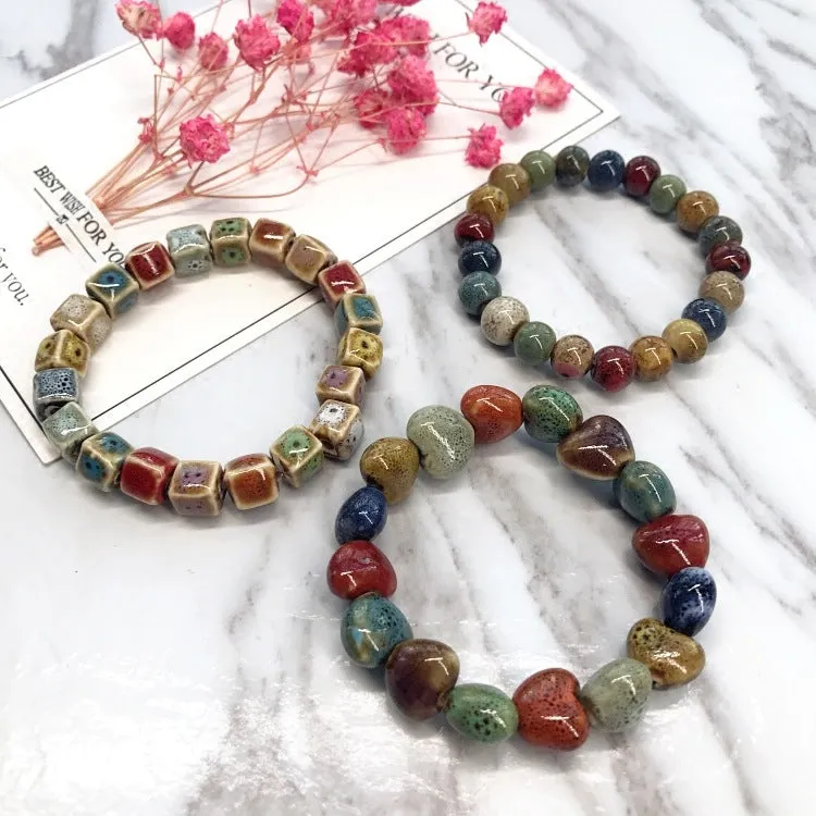 Wholesale Ethnic Style Flower Glaze Ceramic Retro Bracelet