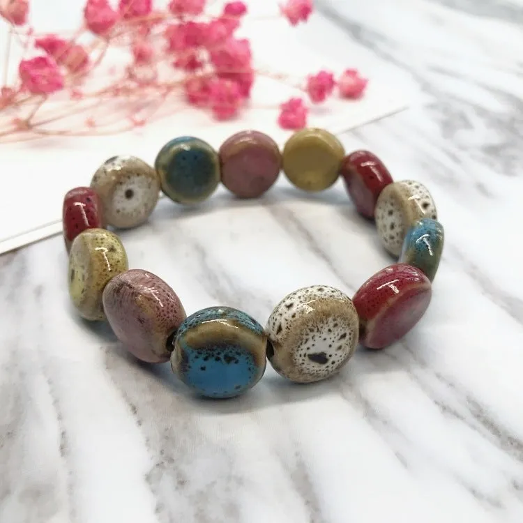 Wholesale Ethnic Style Flower Glaze Ceramic Retro Bracelet