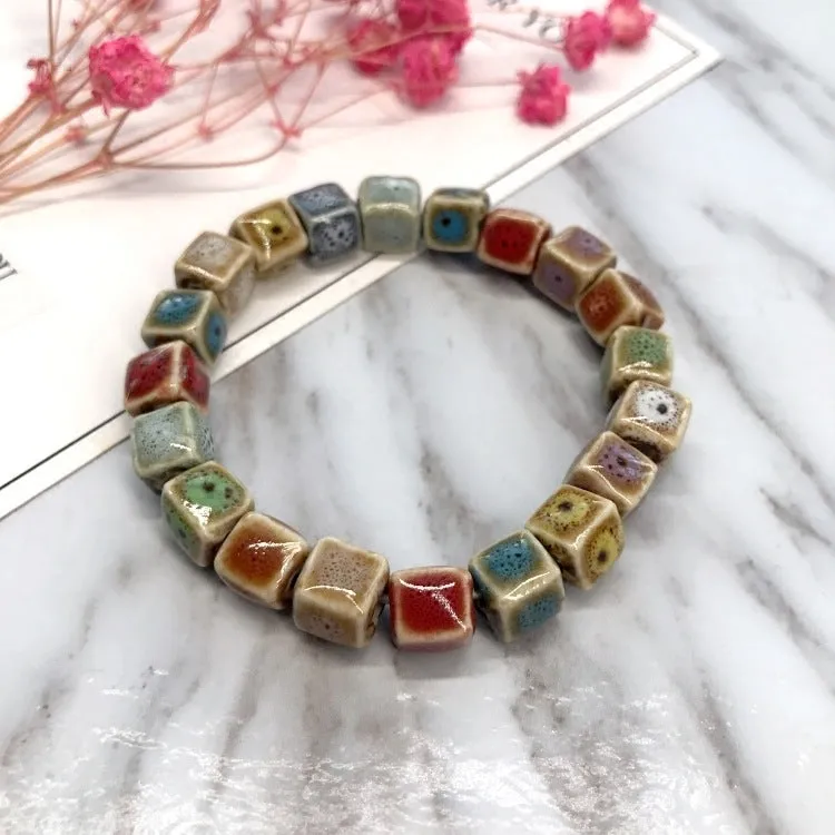 Wholesale Ethnic Style Flower Glaze Ceramic Retro Bracelet