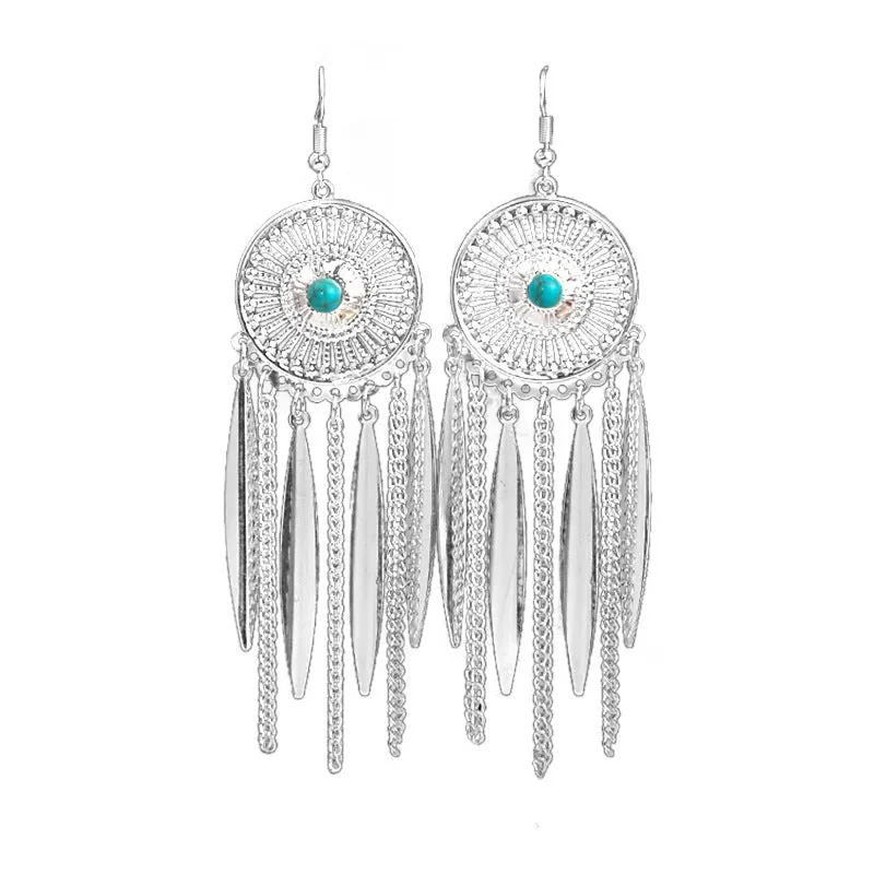 Wholesale Ethnic Style Long Style Feather Tassel Alloy Earrings