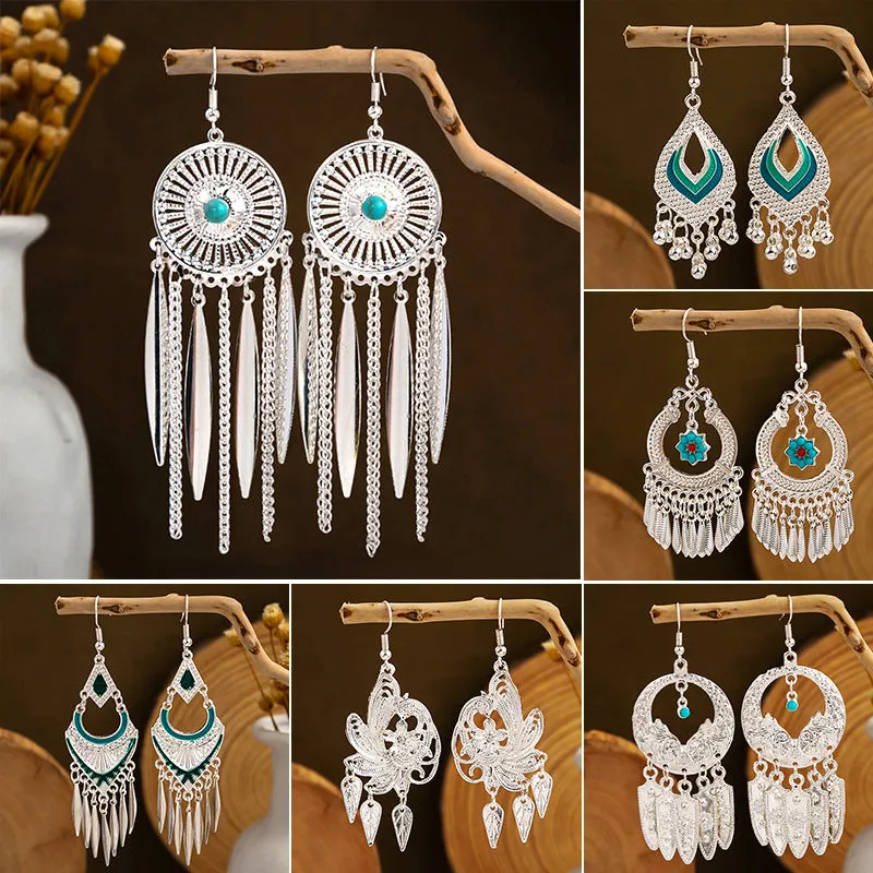Wholesale Ethnic Style Long Style Feather Tassel Alloy Earrings