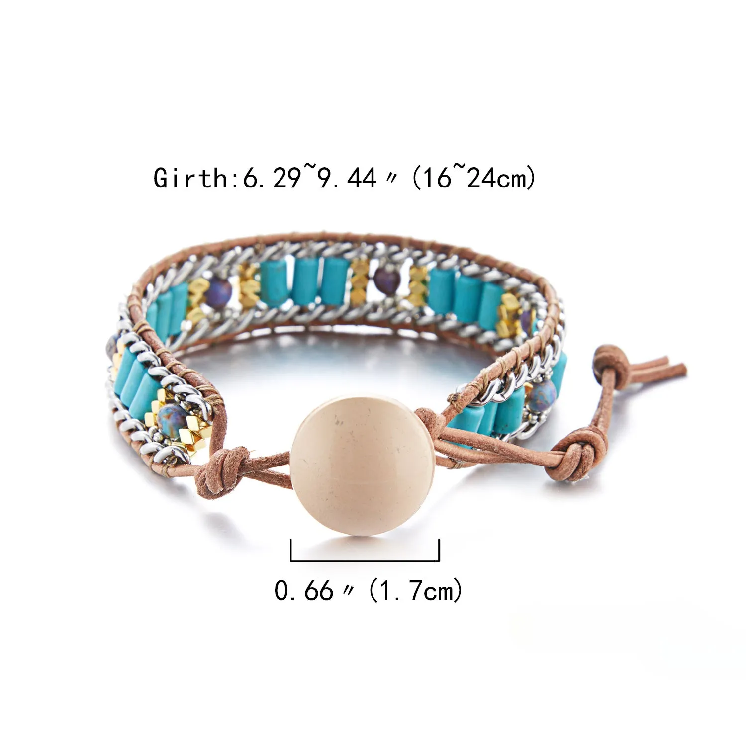 Wholesale Ethnic Style Love Leather Imitation Natural Stone 3-layer Wrap Bracelet for Men and Women
