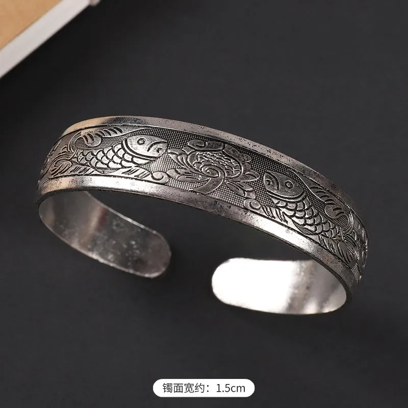 Wholesale  ethnic style retro court Chinese carved ancient silver bracelet personality exotic bracelet
