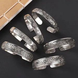 Wholesale  ethnic style retro court Chinese carved ancient silver bracelet personality exotic bracelet