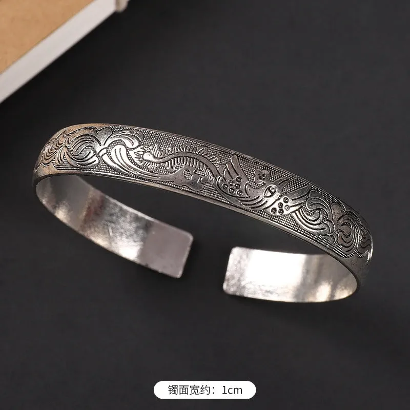 Wholesale  ethnic style retro court Chinese carved ancient silver bracelet personality exotic bracelet