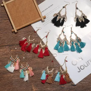 Wholesale Ethnic Style Tassel Metal Leaf Earrings