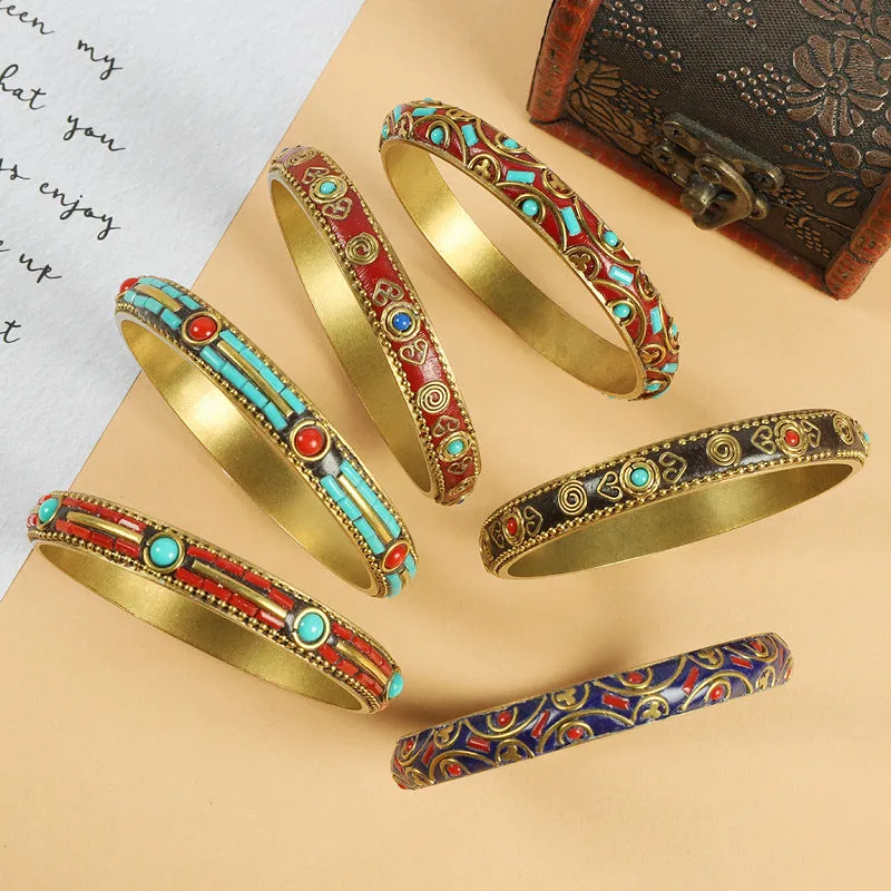 Wholesale Ethnic Style Vintage Brass Set with Turquoise Bracelet