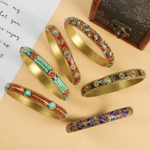 Wholesale Ethnic Style Vintage Brass Set with Turquoise Bracelet