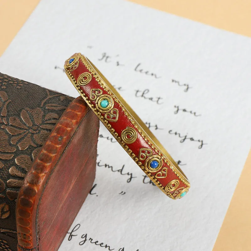 Wholesale Ethnic Style Vintage Brass Set with Turquoise Bracelet