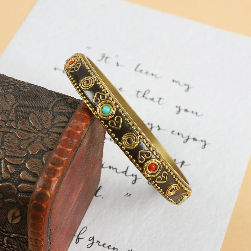 Wholesale Ethnic Style Vintage Brass Set with Turquoise Bracelet