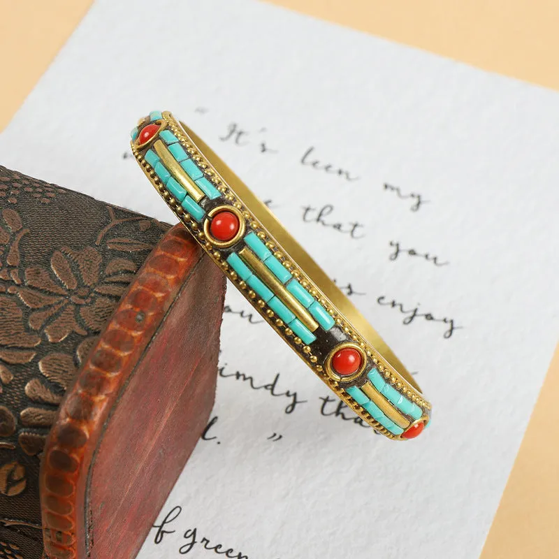 Wholesale Ethnic Style Vintage Brass Set with Turquoise Bracelet