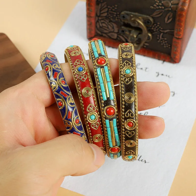 Wholesale Ethnic Style Vintage Brass Set with Turquoise Bracelet